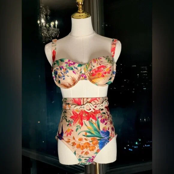🆕 ZIMMERMANN 🧿NWOT Tropicana Balconette Bikini Top, High Cut Bottom Sz 4 US10 - Picture 5 of 16
